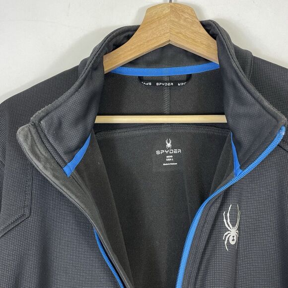 Spyder Grey Blue Softshell Microfleece Lined Zip Up Windbreaker Jacket Men Large - Picture 4 of 7